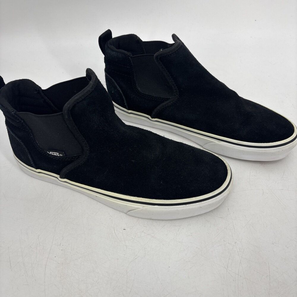 Vans Asher Mid Slip On Black Suede Sneakers Women's US 8.5 Mid Top Skate Shoes